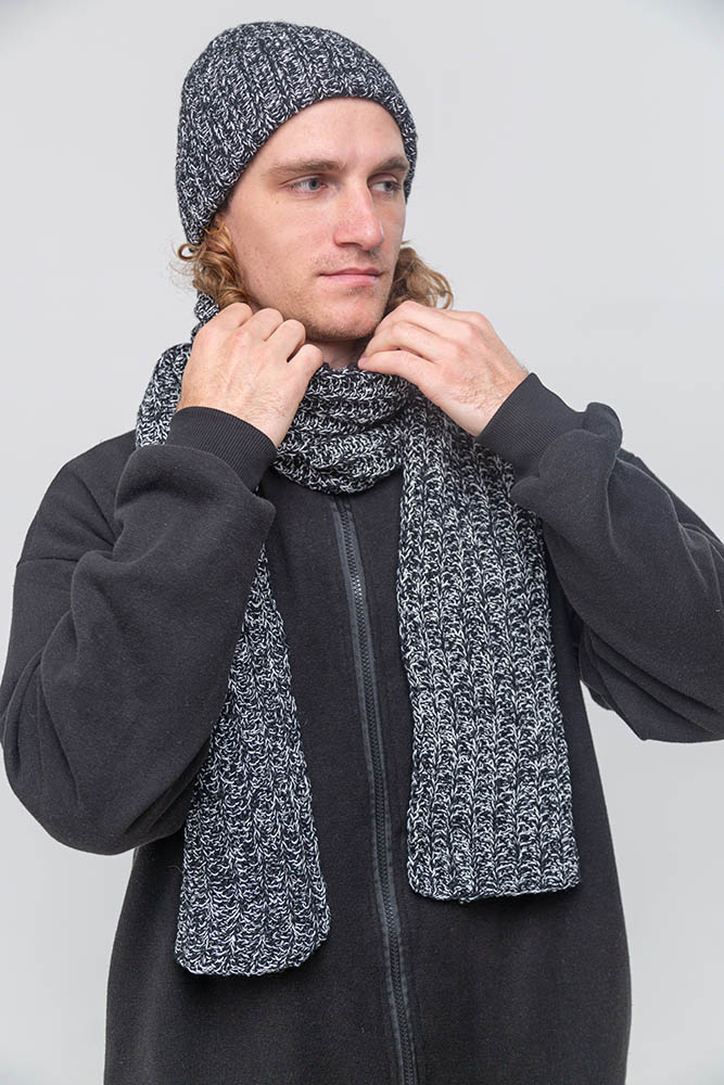 Мужской черный шарф из конопли и мериноса Uzor Wear